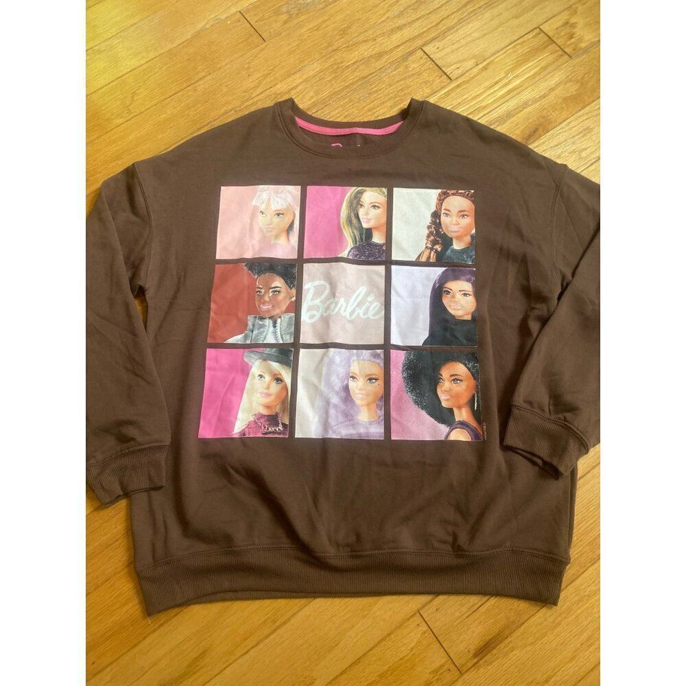 Barbie women's Crewneck graphic Sweatshirt Brown 2023 Mattel medium
